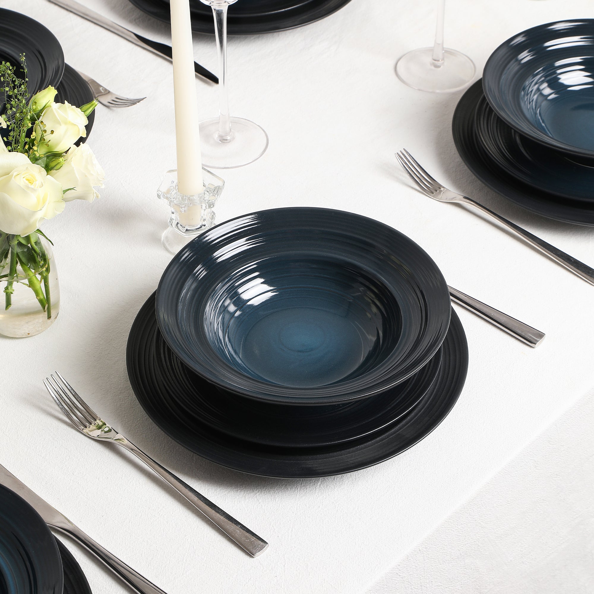 Celeste Stoneware 12-Piece Dinnerware Set, Blue